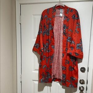 Chico's Red and Gray Floral Cape